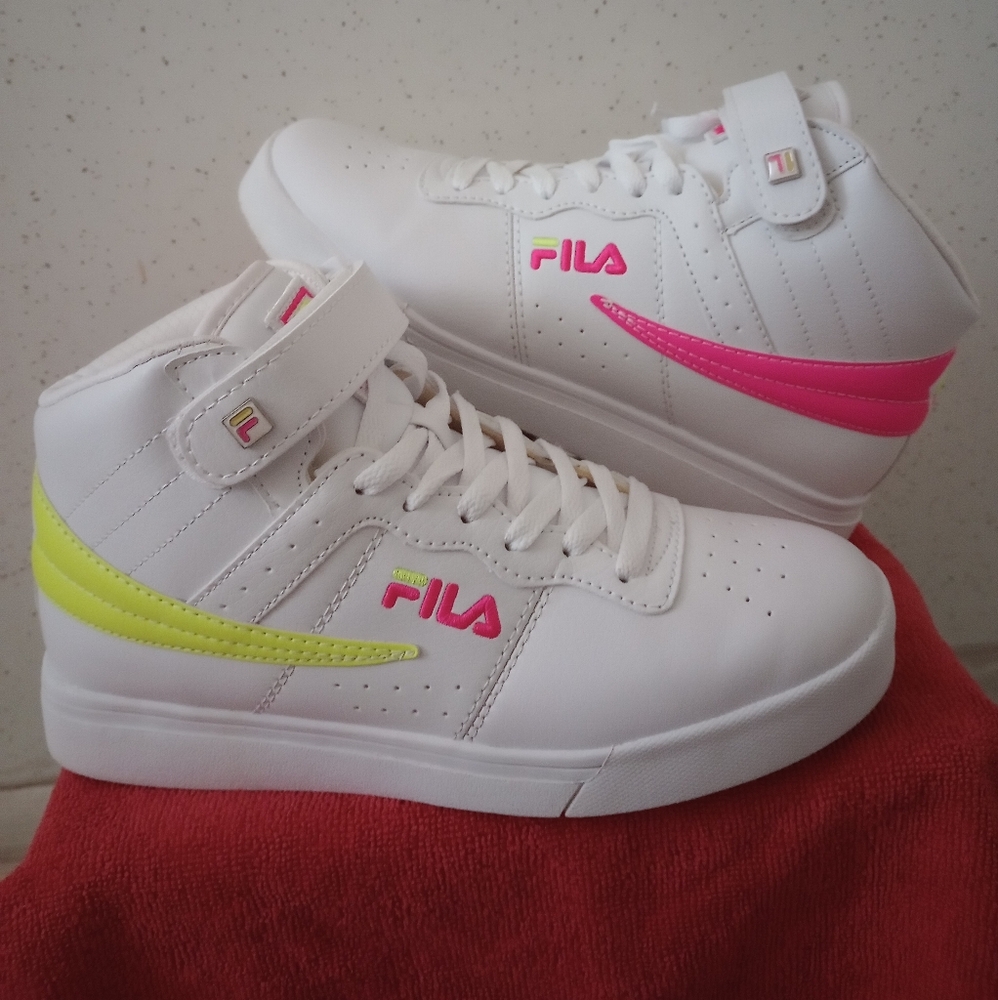 Fila High Top Sneakers Neon Logo  Platform Shoes 8.5